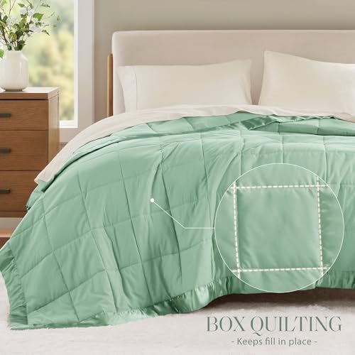 Madison Park Down Alternative King Blanket for Bed, Satin Trim, Seafoam - Image 3