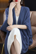 Women's Shawl Wrap Plus Size Cardigan 100% Merino Wool Poncho Cape Fall Winter Open Sweater Coat - Image 3