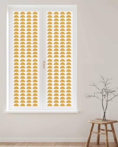 Window Privacy Film Frosted, Yellow Boho Reusable Static Cling Window Tints, Middle Century Geometric Abstract Art Heat Control Windows Films for Offices, Balcony, 29.5 x 118 Inches - Image 2