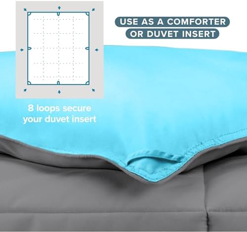 Bare Home Reversible Comforter (Queen, Grey/Aqua) - Image 6