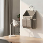 Wall-Mounted Hanging Storage Organizer Hanging Storage Organizer with Metal Hook Large Capacity Bedside Pocket for Study Areas, Cream - Image 7