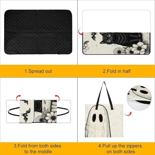 Halloween Black Cat Bat Floral Extra Large Picnic Blankets Waterproof Foldable Beach Blanket Waterproof Sandproof Outdoor Packable Camping Blanket with Zip 59"x39" - Image 5