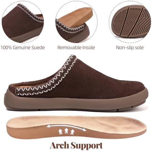 UBFEN Womens 100% Genuine Suede Mules Arch Support Indoor Outdoor Slippers - Image 4
