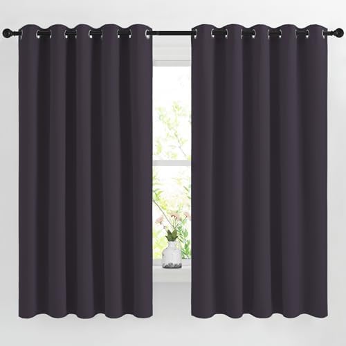 NICETOWN Blackout Bedroom Curtains 66 inches Long, Grommet Room Darkening Thermal Insulated Window Treatments for Home Office/Kids Room, Greyish Purple, 2 Panels, W66 x L66 by NICETOWN
