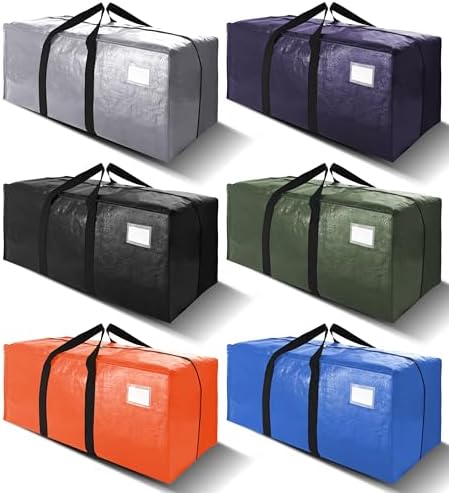 VELVETSURE Heavy Duty Extra Large Moving Bags W/Backpack Straps - Strong Handles & Zippers, Storage Totes For Space Saving, Fold Flat, Alternative to Box and Bin (Set of 6, Multicolor) by VELVETSURE