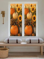Window Privacy Film Frosted, Fall Pumpkins Reusable Static Cling Window Tints, Thanksgiving Autumn Sunflowers Orange Heat Control Windows Films for Offices, Balcony, 29.5 x 118 Inches - Image 5