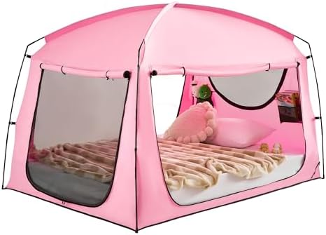 Privacy Sleep Indoor Bed Tent for Adults Kids, Portable Blackout 90% Canopy Tents with 3 Doors Breathable Mesh Windows by HRYJ%EF%BC%9AFurnitureEssentials