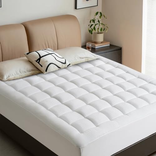 Cotton California King Mattress Pad Fitted Quilted Mattress Cover,White - Image 6