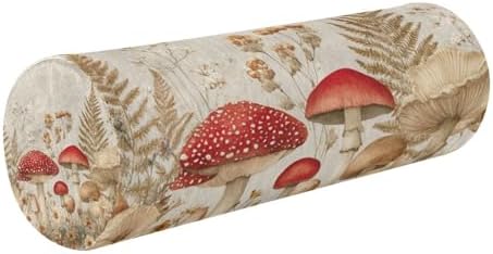 Watercolor Forestm Mushroom Beige Neck Roll Pillow Bolster Round Health Memory Foam Long Cervical Cylinder Pillows with Removable Washable Cover for Body Bed Legs Back Yoga by QwThum