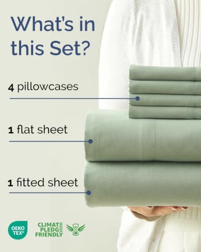 Cal King 6 Piece Bed Sheet Set - Breathable & Cooling Sheets - Eucalyptus - Image 2