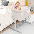BABY JOY Bassinet Bedside Sleeper, 3 in 1 Folding Crib w/Adjustable Height, Mattress, Lockable Wheels, Storage Pocket & Carry Bag for Infant Newborn, Stationary & Rock, Portable Baby Bassinet (Beige) by BABYJOY