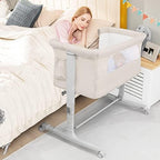 BABY JOY Bassinet Bedside Sleeper, 3 in 1 Folding Crib w/Adjustable Height, Mattress, Lockable Wheels, Storage Pocket & Carry Bag for Infant Newborn, Stationary & Rock, Portable Baby Bassinet (Beige) by BABYJOY
