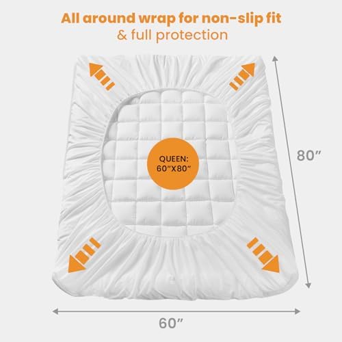 MATBEBY Queen Size Mattress Pad - Cooling Breathable Mattress Topper, Quilted Fitted Mattress Protector, Pillow Top Mattress Cover with 8-21" Deep Pocket, Soft, Machine Washable, White, 60x80 Inches - Image 5