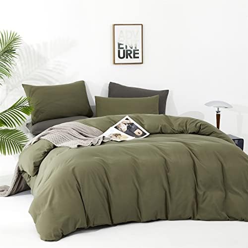 Luxlovery Green Comforter Set Full Army Green Bedding Comforter Set Olive Green Blanket Quilts Breathable Soft Minimalist Dark Green Comforters Set for Women Men Adults - Image 3