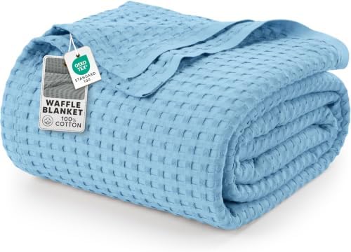 Utopia Bedding 100% Cotton Waffle Blanket Twin Size Sky Blue, 90x72 Inch by UTOPIABEDDING