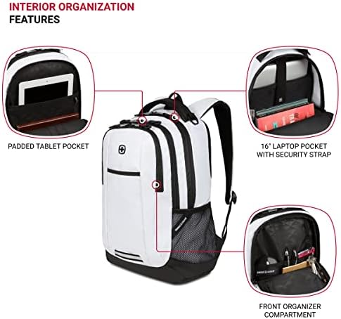 SWISSGEAR Cecil 18-Inch Laptop Backpack Fits 16-Inch Laptop, Travel Daypack with Organizer Pockets, Water Bottle Holders & Padded Straps – White - Image 3