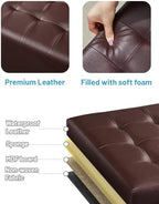 Bsketa Storage Ottoman Bench,17 Inch Folding Leather Foot Rest Stool, Brown - Image 4