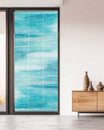 Window Privacy Film Frosted, Turquoise Ombre Non-Adhesive Static Cling Window Tint, Modern Minimalist Abstract Aesthetic Insulated Windows Frosted Films for Living Room, 35.4 x 78.7 Inches - Image 5