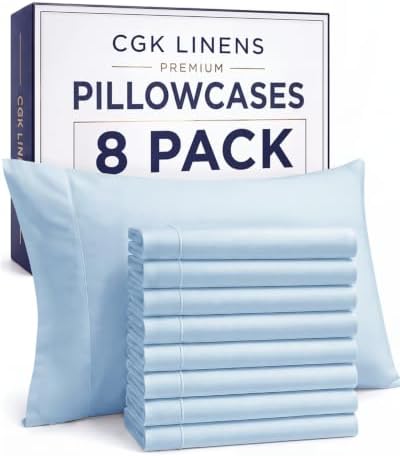 King Pillow Cases - 8 Pack Soft Pillowcase Covers - 20" x 40" (Sky Blue) by CGKUnlimited