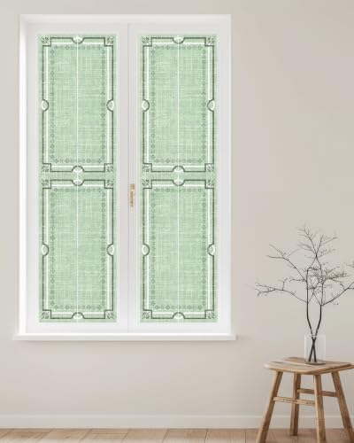 Window Privacy Film Frosted, Sage Green Botanical Reusable Static Cling Window Tints, Vintage Florals Geometric Minimalist Heat Control Windows Films for Offices, Balcony, 29.5 x 118 Inches - Image 2
