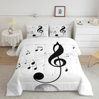 Erosebridal Girls Musical Notes Down Comforter, Kids Musical Staves Pattern Comforter Set King Size, Music Theme Hip Hop Bedding Set for Boys Teens Women, Modern Simple Quilted Duvet, Black White - Image 2