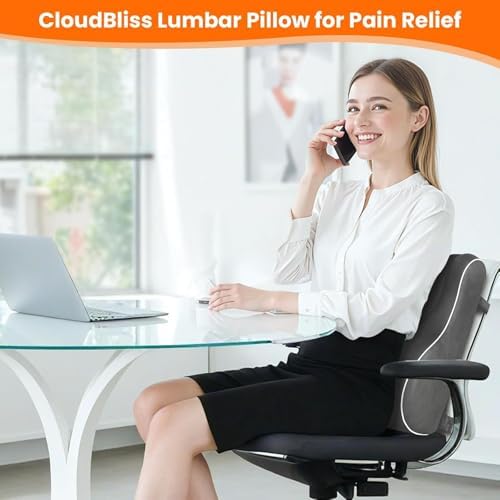 CloudBliss XL Lumbar Support Pillow, Memory Foam for Office Chair, Gray - Image 2