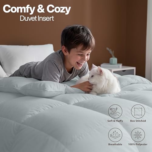 Utopia Bedding Cal King Comforter, Duvet Insert, Light Grey, 96 x 102 in - Image 6