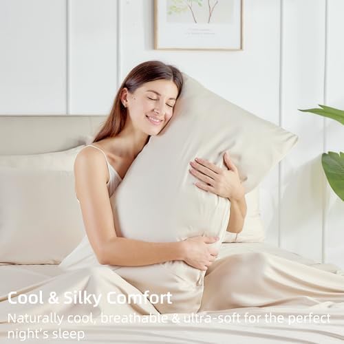 GOKOTTA Pillow Cases Queen Size Set of 2, Cooling Pillowcases for Hot Sleepers, 100% Rayon Derived from Bamboo Envelope Soft Pillowcases (Lightbeige) - Image 3