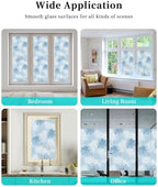 Window Privacy Film Frosted, Sky Blue Palm Trees Tropical Reusable Static Cling Window Tints, Summer Beach Botanical Heat Control Windows Films for Offices, Balcony, 29.5 x 118 Inches - Image 7
