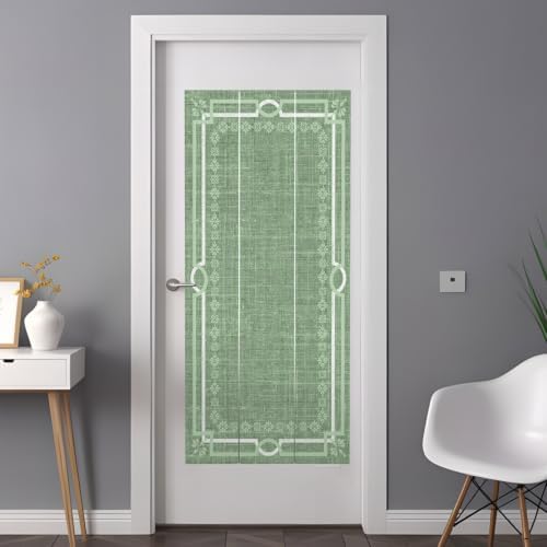 Window Privacy Film Frosted, Olive Green Botanical Non-Adhesive Static Cling Window Tint, Vintage Florals Geometric Minimalist Insulated Windows Frosted Films for Living Room, 35.4 x 78.7 Inches - Image 3