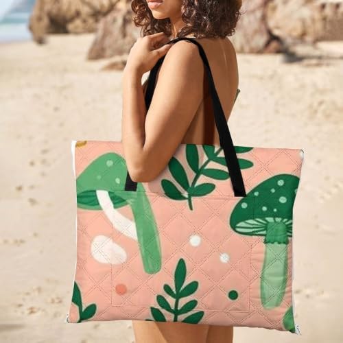 Orange Green Mushroom Large Foldable Picnic Blanket 78.7x78.7 Inch - Image 2