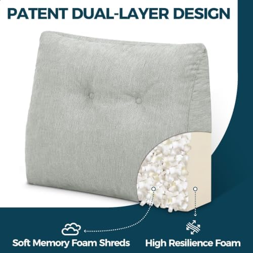 Back Support Pillow for Recliner Soft Dual Layer Lumbar Support Pillow with Shredded Memory Foam Ergonomic Orthopedic Couch Lumbar Cushions for Elderly Lower Back Pain Relief Light Grey - Image 2
