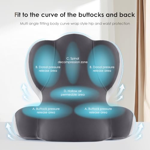 FLORICH Memory Foam Truck Seat Cushion,Car Seat Cushion and Lumbar Support Pillow for Office Chair, Ergonomic Back Support & Sciatica Relief for Long Drives(Beige Grey) - Image 6