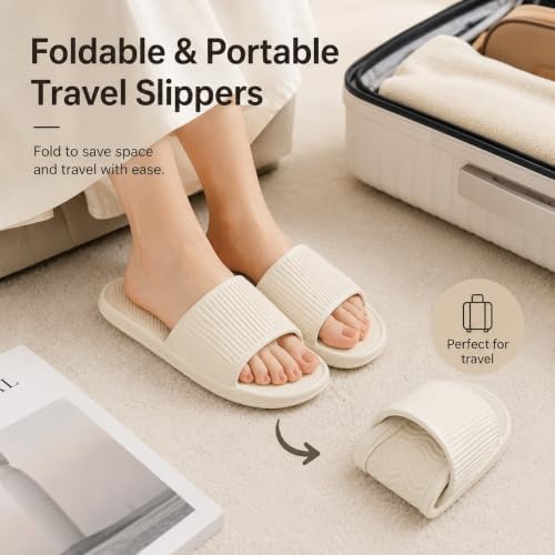Travel Slippers for Women, Foldable, 5 Pairs, Pink and White US 5.5-8.5 - Image 2