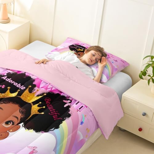 Erosebridal Black Girls Toddler Bedding Set Rainbow Princess Magical Comforter Set for Nursery Kids African American Quilt Black Princess Girl Duvet Insert Pretty Little Girls Inspirational Bed Set - Image 4