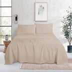 Mocassi Queen Size 4-Piece Bed Sheet Set - 1800 Premium Hotel Quality Microfiber 18-24 Inches Extra Deep Pocket Fitted Sheet- Luxury Soft, Breathable, Wrinkle, and Fade Resistant, Cream - Image 2