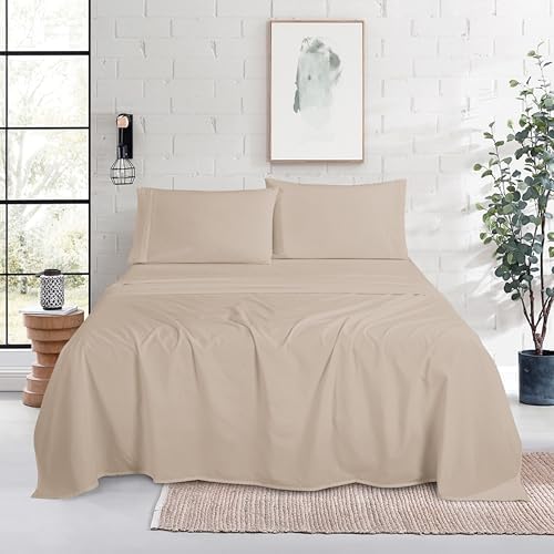 Mocassi King Size 4-Piece Bed Sheet Set - 1800 Premium Hotel Quality Microfiber 18-24 Inches Extra Deep Pocket Fitted Sheet- Luxury Soft, Breathable, Wrinkle, and Fade Resistant, Cream - Image 2
