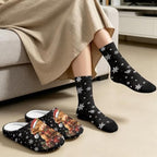 Jeiento Winter Fuzzy Slipper and Crew Socks for Women,Adult Slip-on Close Toe House Slipper,Flat Comfort home Slides - Image 3