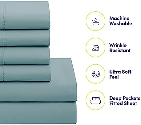 Sweet Home Collection 7 Piece Comforter Set Bag Solid Color All Season Soft Down Alternative Blanket & Luxurious Microfiber Bed Sheets, Misty Blue, Queen - Image 3