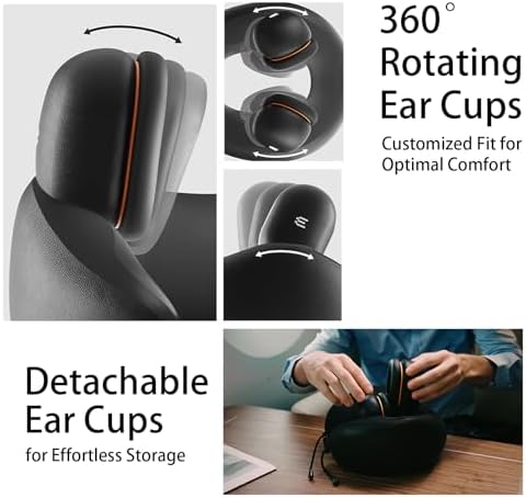 Travel Pillow - Memory Foam Neck Pillow, Noise Cancelling Neck Airplane Pillow for Long Flight, 360º Support Plane Pillow, Machine Washable Flight Pillow（Black） - Image 5