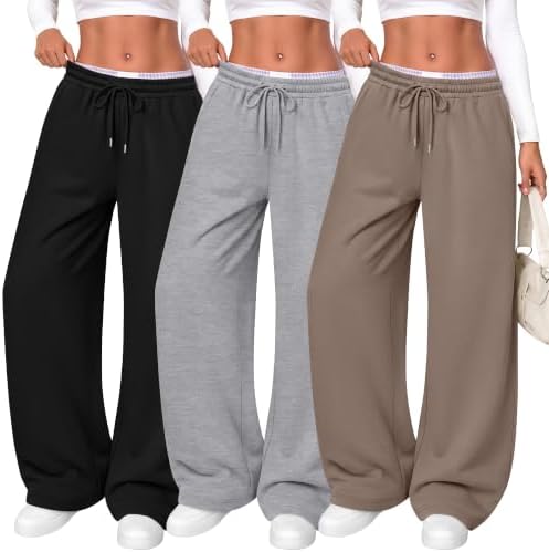 Neer 3 Pack Women's Wide Leg Sweatpants Baggy Pants with Pockets by Neer