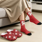 Jeiento Winter Fuzzy Slipper and Crew Socks for Women,Adult Slip-on Close Toe House Slipper,Flat Comfort home Slides - Image 3