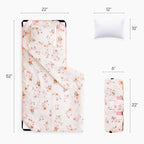 Wake In Cloud - Cot Nap Mat with Pillow and Blanket, 100% Cotton Fabric, for Toddler Kids Girls Ages 3 Plus in Daycare Kindergarten Preschool with Elastic Corner Straps, Floral Flowers - Image 2