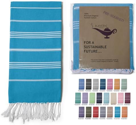 Turkish Beach Towel 100% Organic Cotton Extra Large Oversized (39 x 71 Inches) Quick Dry Sand Free Light Weight Prewashed for Bath Beach Gym Yoga Travel Towel Blanket (Turquoise) by MYSTICIMPORTS