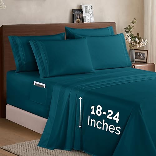 Elegant Comfort 1500 Premium Quality 6-Piece Bed Sheet Set - 18-24 Inch Extra Deep Pocket, Smart Storage Pockets, Wrinkle Free Ultra Soft 6PC Extra Deep Pocket Sheets, Full, Marine Teal - Image 2