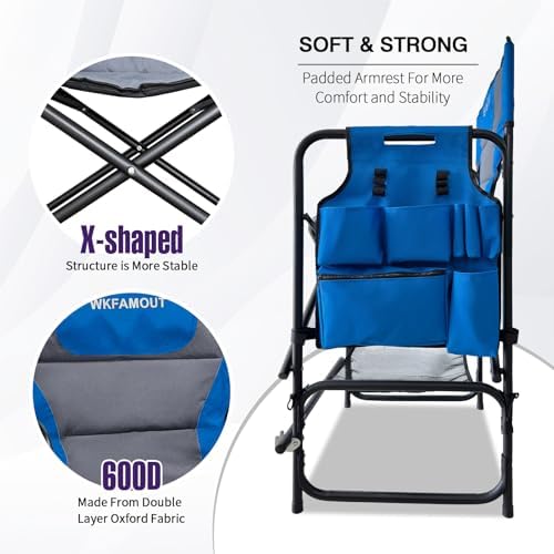 Tall Folding Directors Chair with Side Table 30.71" Seat Height Foldable Camping Chair Bar Stool for Makeup Artist Face Painting with Footrest and Storage Pocket Supports 350LBS - Image 6