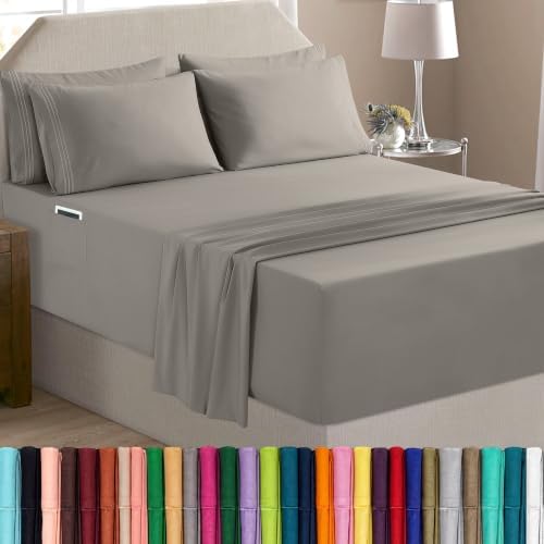 Elegant Comfort Luxury Soft 6-Piece 1500 Premium Hotel Quality Bed Sheet Set with Extra Deep Pockets 18-24 Inch, Wrinkle Free, Storage Pockets, Extra Deep Pocket 6PC Sheets, Queen, Charcoal Gray by ELEGANTCOMFORT