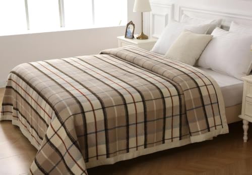 Thick Warm Wool Blanket,670GSM Heavyweight Blanket,100% Pure Australian Wool,Large Suitable for Double Bed and Camping,Queen Size/Double Size (Beige Plaid, 90x80In) - Image 4