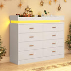 jiteentarou 8 Drawer Dresser with Charging Station and LED Lights, Modern Chest of Drawers with Power Outlet, Organizer Cabinet for Bedroom, Living Room, White - Image 4
