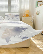Ruffle Bed Skirt Queen, Soft Watercolor World Map Soft Microfiber Fitted Bedding Sheet Bedskirt 18 Inch Drop, Minimalist Travel Art Print Elastic Wrap Around Bed Skirt Pillowcases Set - Image 5